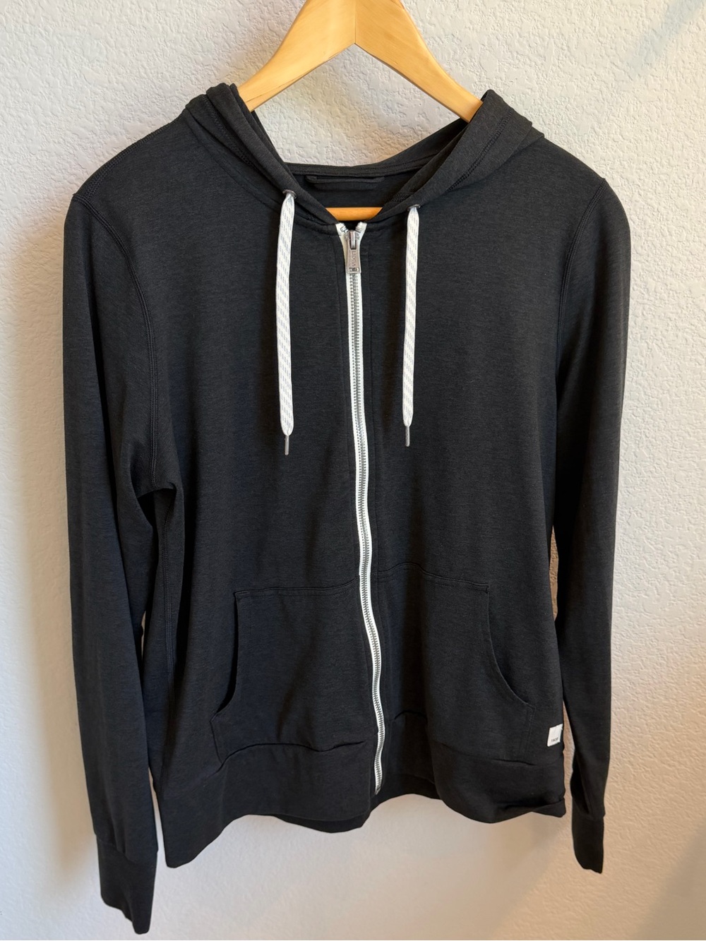 Vuori Black Zip Hoodie with White Drawstrings